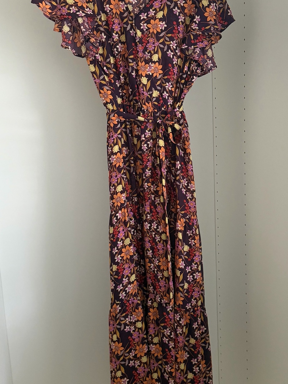 Emma & Michele Floral Maxi Dress Flutter Sleeve Tie Waist Women’s M